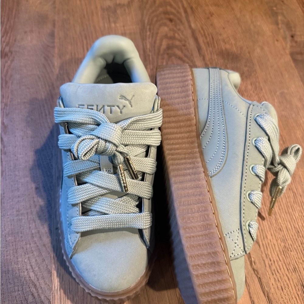 Puma Gray Platform Sneakers with Suede Upper
